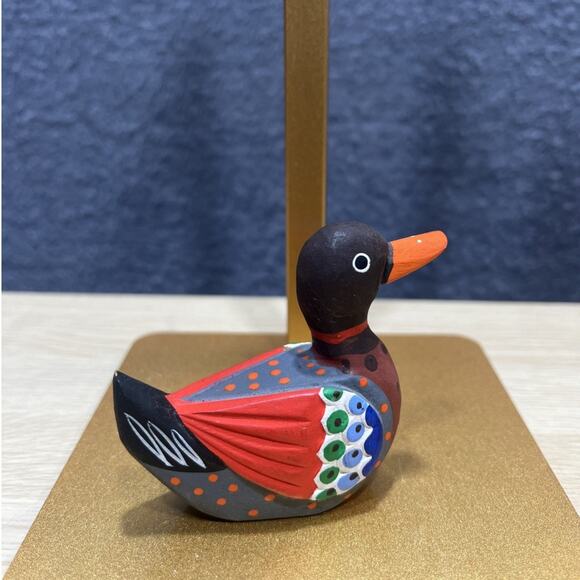 Korean Folk Art Hand Carved & Painted Wooden Wedding Duck - Picture 1 of 8